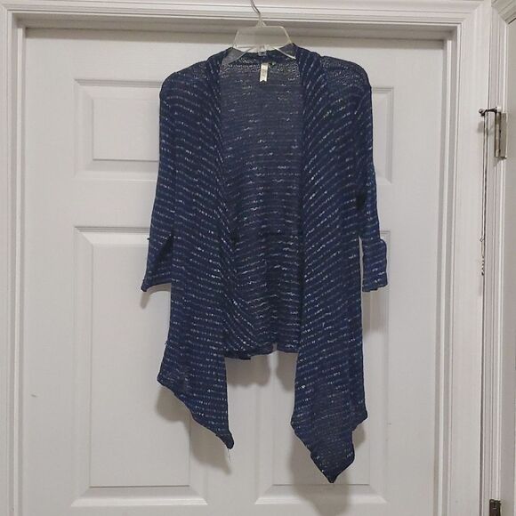 Chenault Women's M Black & gray open front assymetrical cardigan - Picture 1 of 6